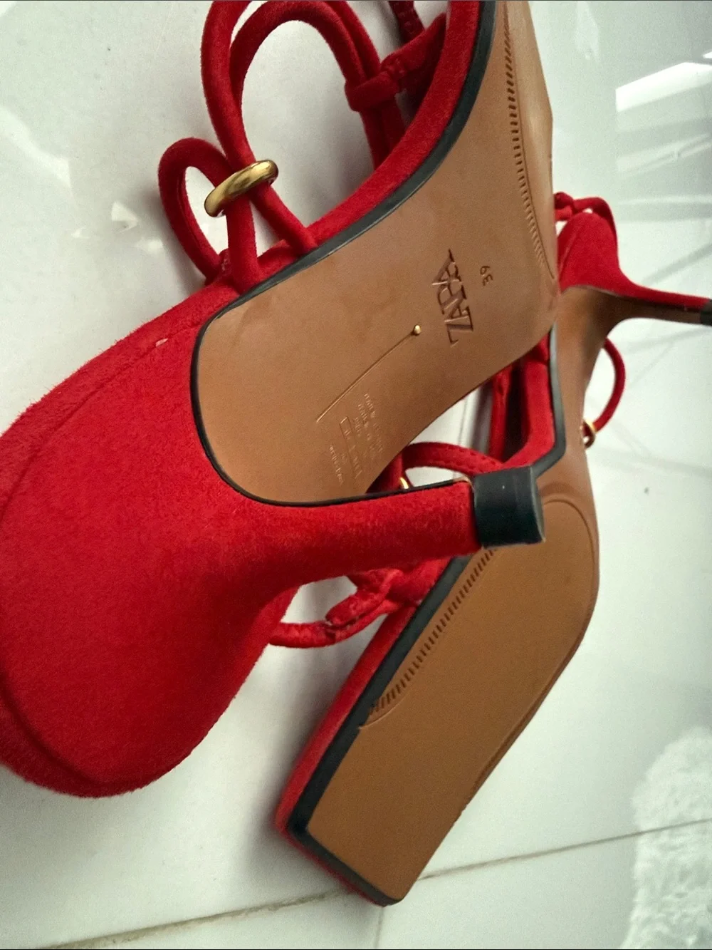 ZARA Red Strappy Square-Toe Wrap Sandals - Picture 8 of 8